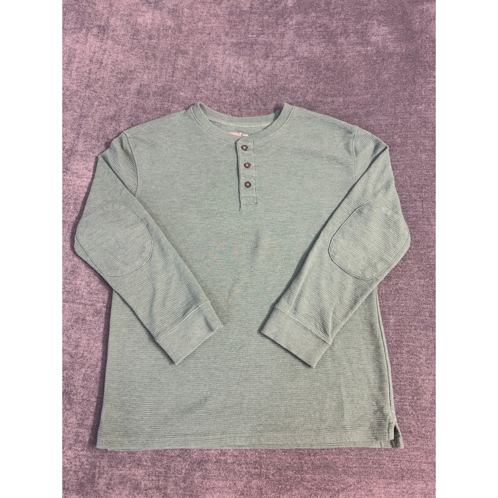 Cat & Jack Boys XL 14 Green Long Sleeve Henley Shirt with Elbow Patches